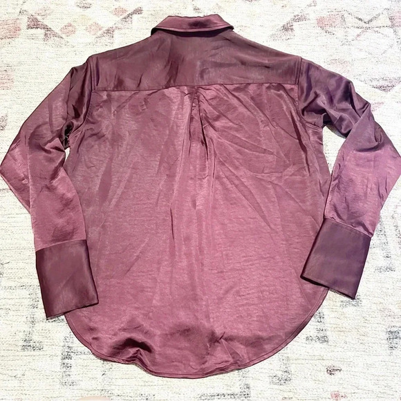 NWT Good American Washed Satin Weekend Shirt Malbec003 Size XXS/XS - Picture 15 of 16